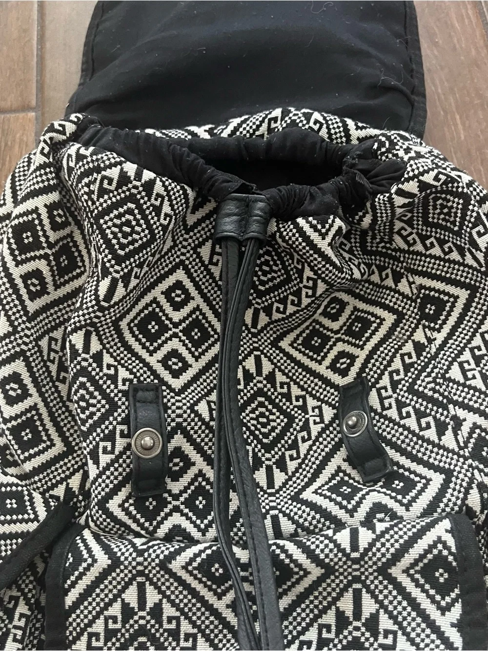 Mudd Boho Fabric Backpack Black and White Geometric Tribal Print